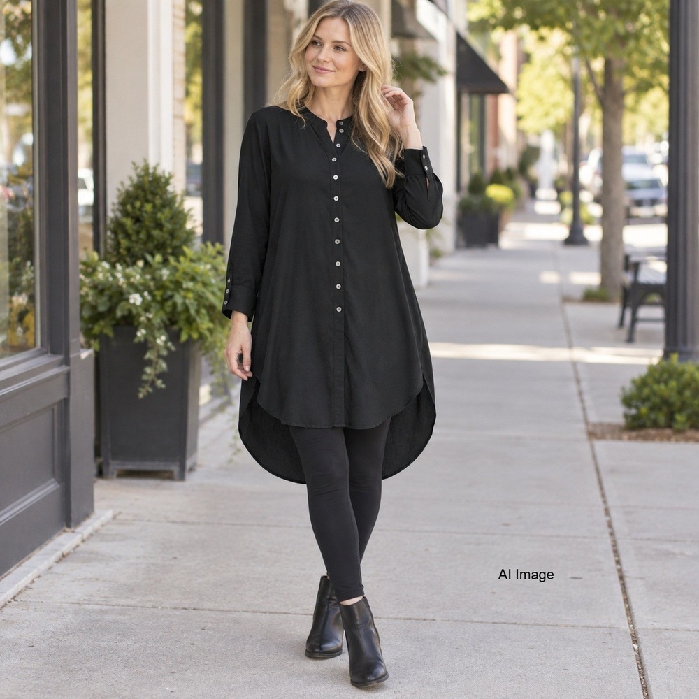 Maeve Anthropologie Shirt Dress XS Black Long Sleeve Button Front Tunic